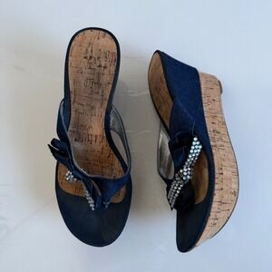 Vintage 90s Guess‎ Denim Cork Wedges Size 6